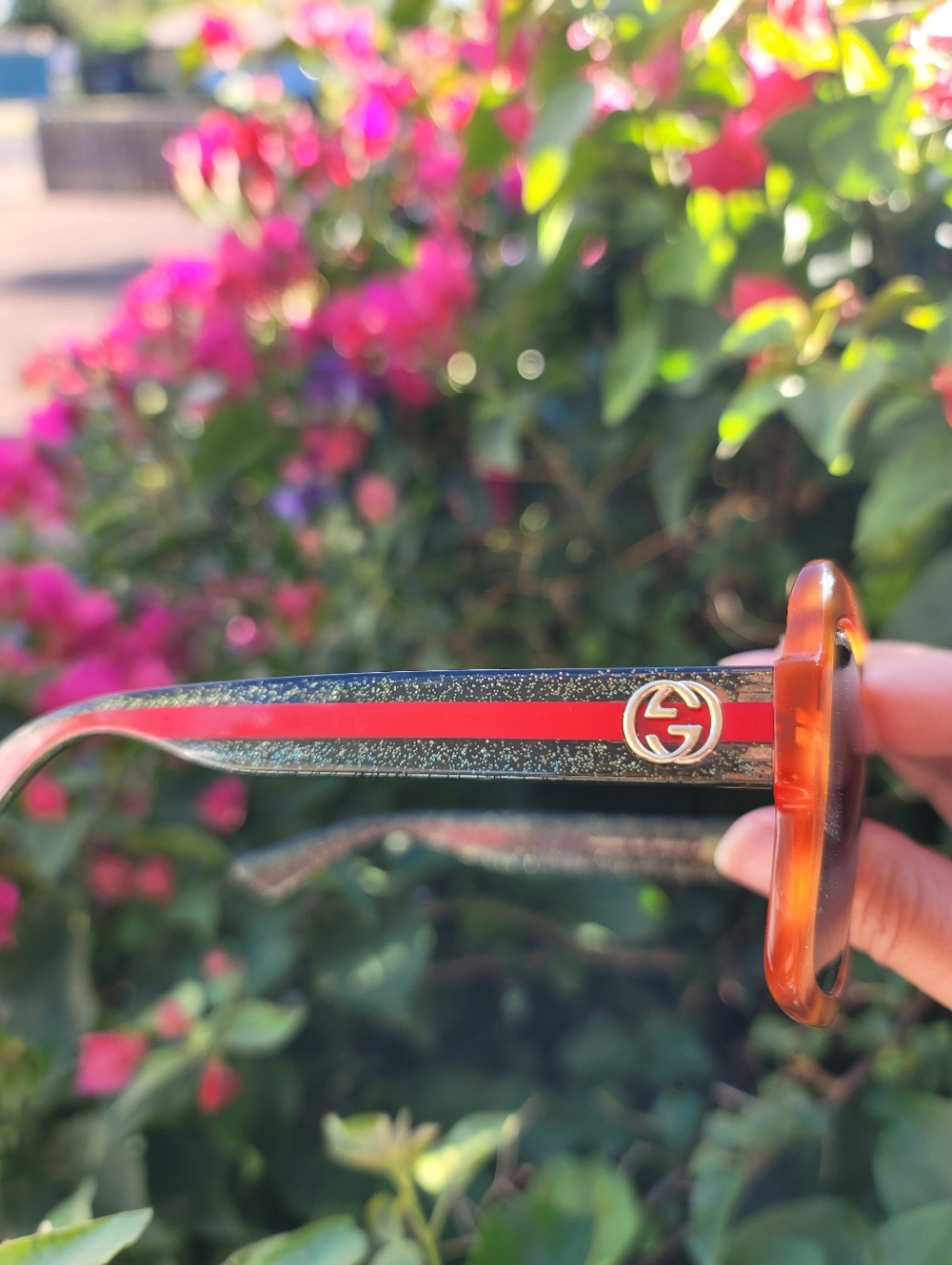 Gucci Brown/Tortoiseshell Square Sunglasses with Green-Red Temple Stripes - Picture 5 of 9